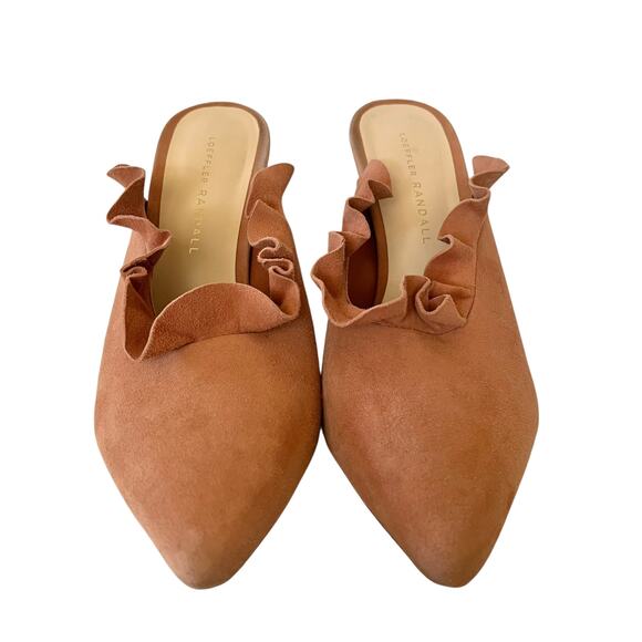 Loeffler Randall Langley Dusty Rose Kid Suede Leather Ruffle Mule Heels - Picture 3 of 10